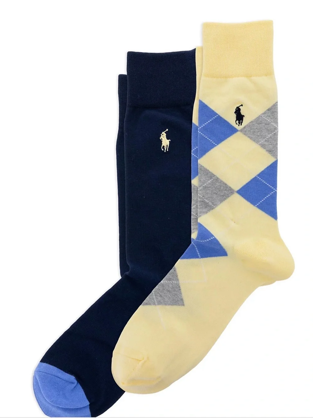 Polo Ralph Lauren Yellow Navy ARGYLE Mens 2-Pack Casual Trouser Socks size 10-13